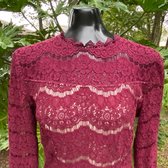 TRIXXI Clothing Company Burgundy Wine Lace Dress. 3/4 sleeves , Juniors Large - Picture 6 of 8